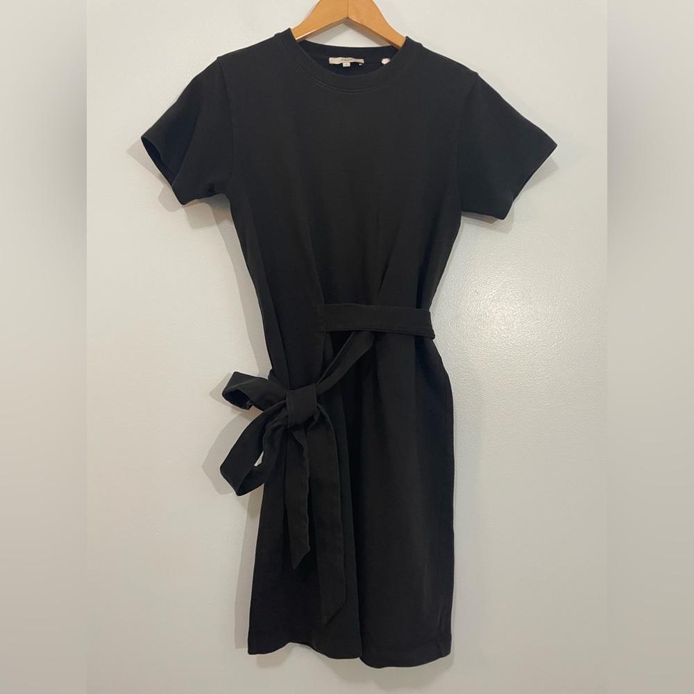 Vince Black Tee Shirt Cotton Dress with Waist Tie Size S